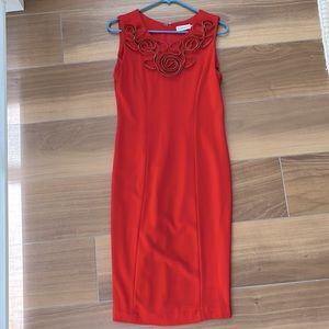 Calvin Klein Stretch Knit Zipper Dress Red Size 4